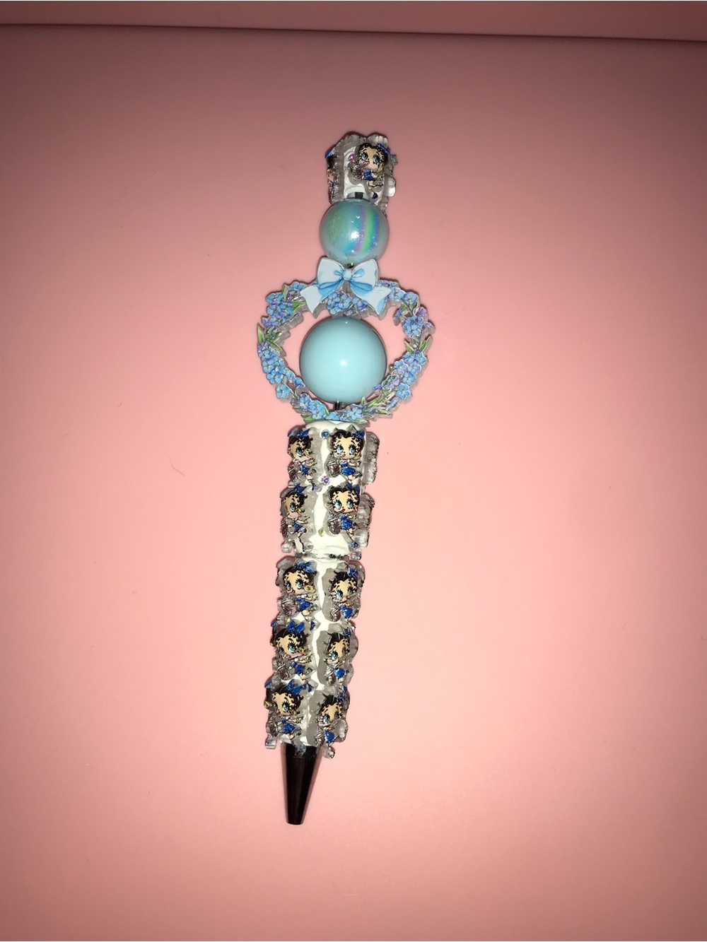 Handmade Blue Beaded Betty Boop Pen 🖊️